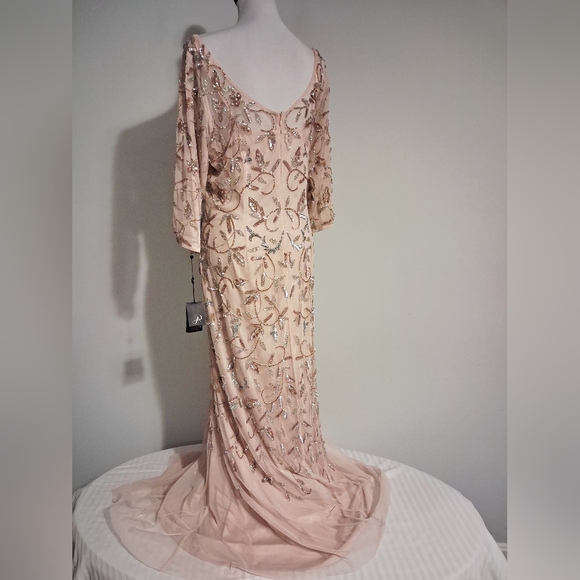 Blush Pink Beaded Illusion Evening Gown Size 14W - Picture 2 of 16